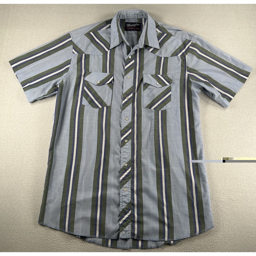 VTG Wrangler Mens Short Sleeve X-Long Tails Pearl Snap Shirt 16.5 LARGE